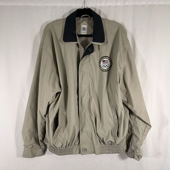 United State Olympic Committee Jacket Mens Medium Beige Full Zip Collared Pocket - Picture 1 of 11